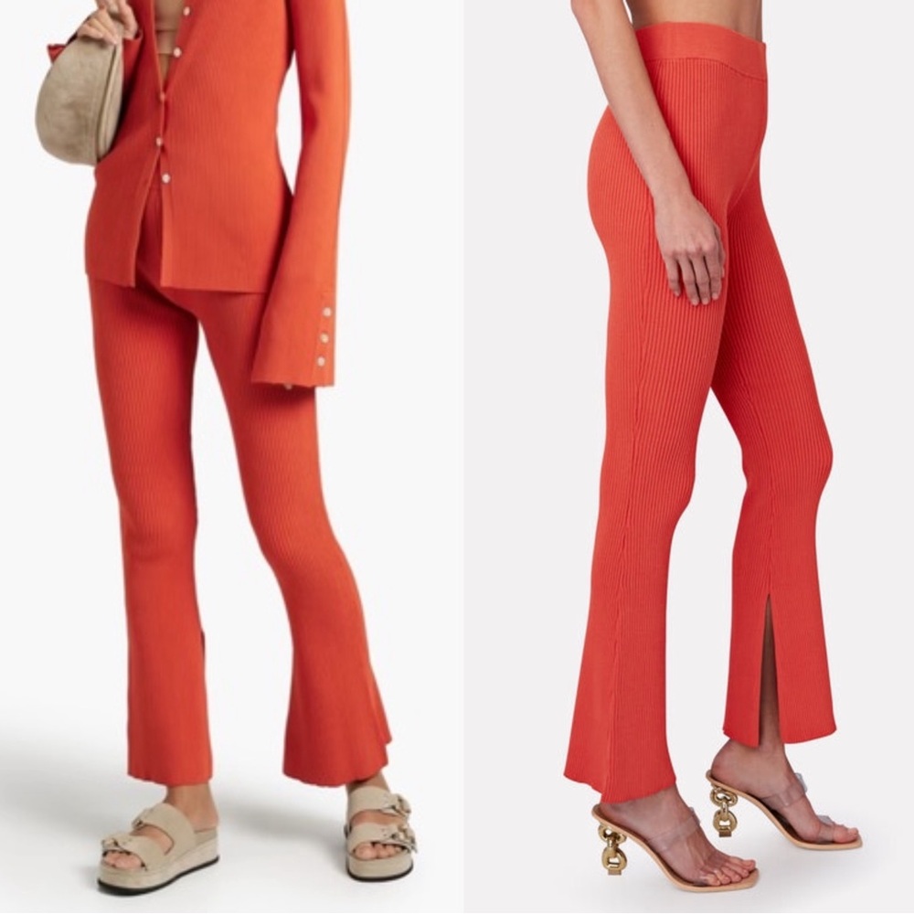LE ORE INTERMIX Orange Spice Ribbed Knit Flare Leg Split Pull On Rimini Pants XL